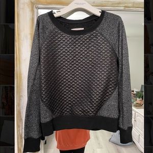 Black and faux patten leather crew neck sweater women’s medium